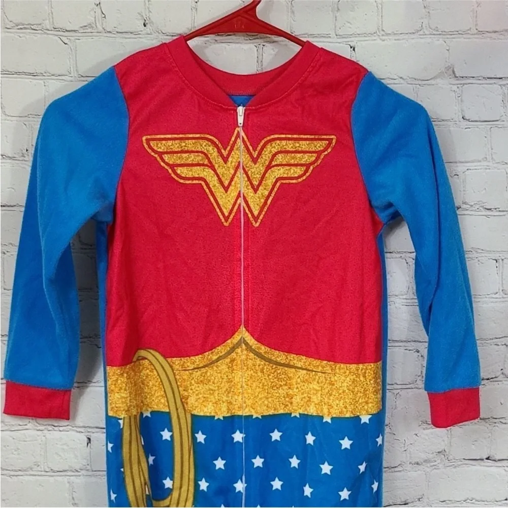 Wonder Woman Girls Pajamas Blue Fleece Onesie PJ 1pc Superhero DC Comics 4 5